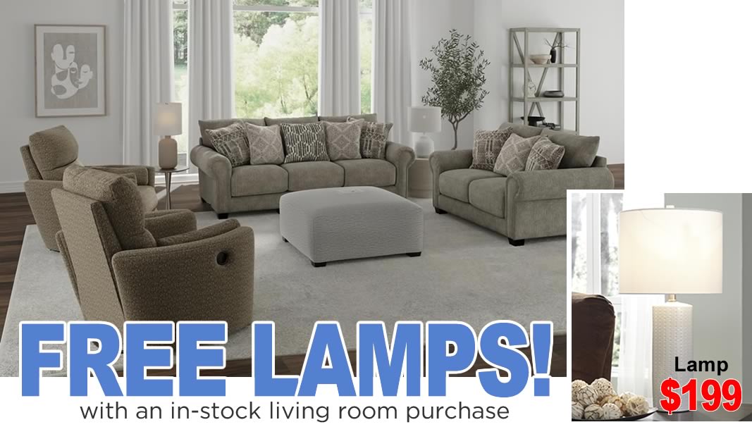FREE Lamps w/ in-stock living room purchase.